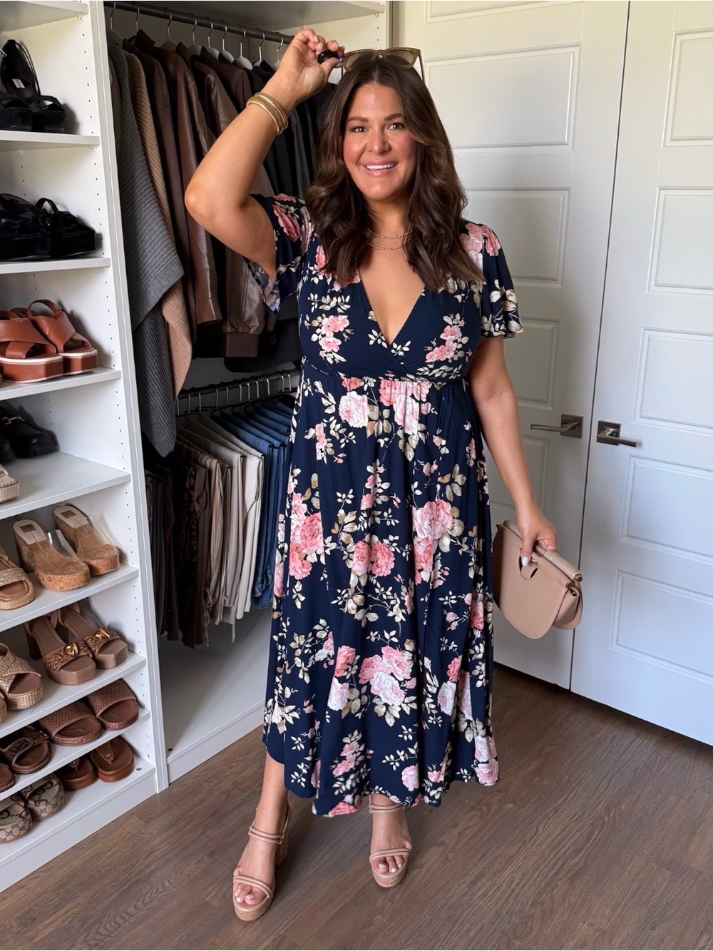 BloomChic LEBloom Dress - Flutter Sleeve Ditsy Floral Pocket Split Maxi Dress